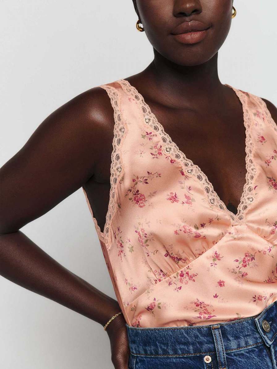 Women's Reformation Valentina Silk Tops Rose | USA-5036748