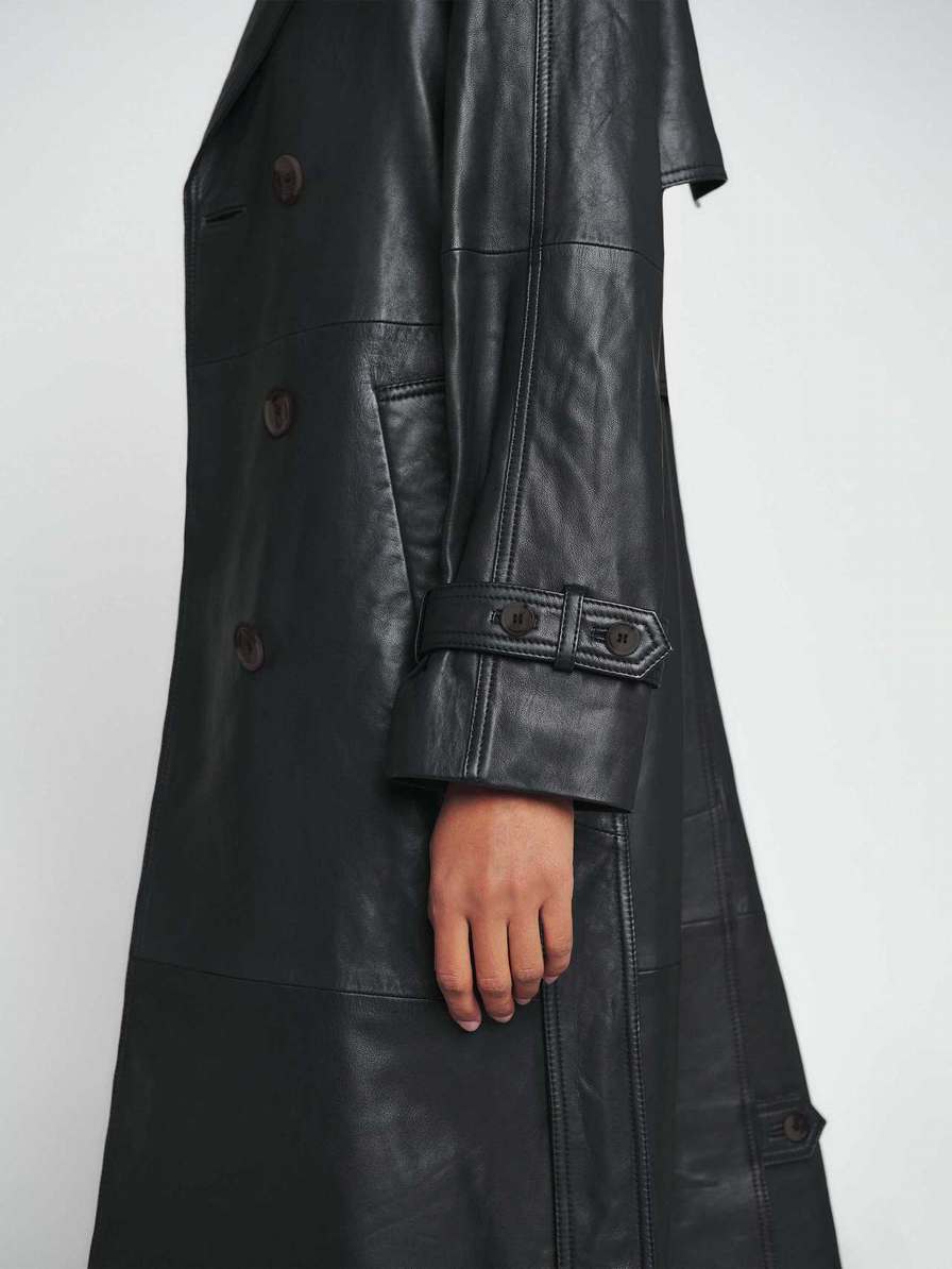 Women's Reformation Veda Ashland Leather Trench Coat Black | USA-7148532