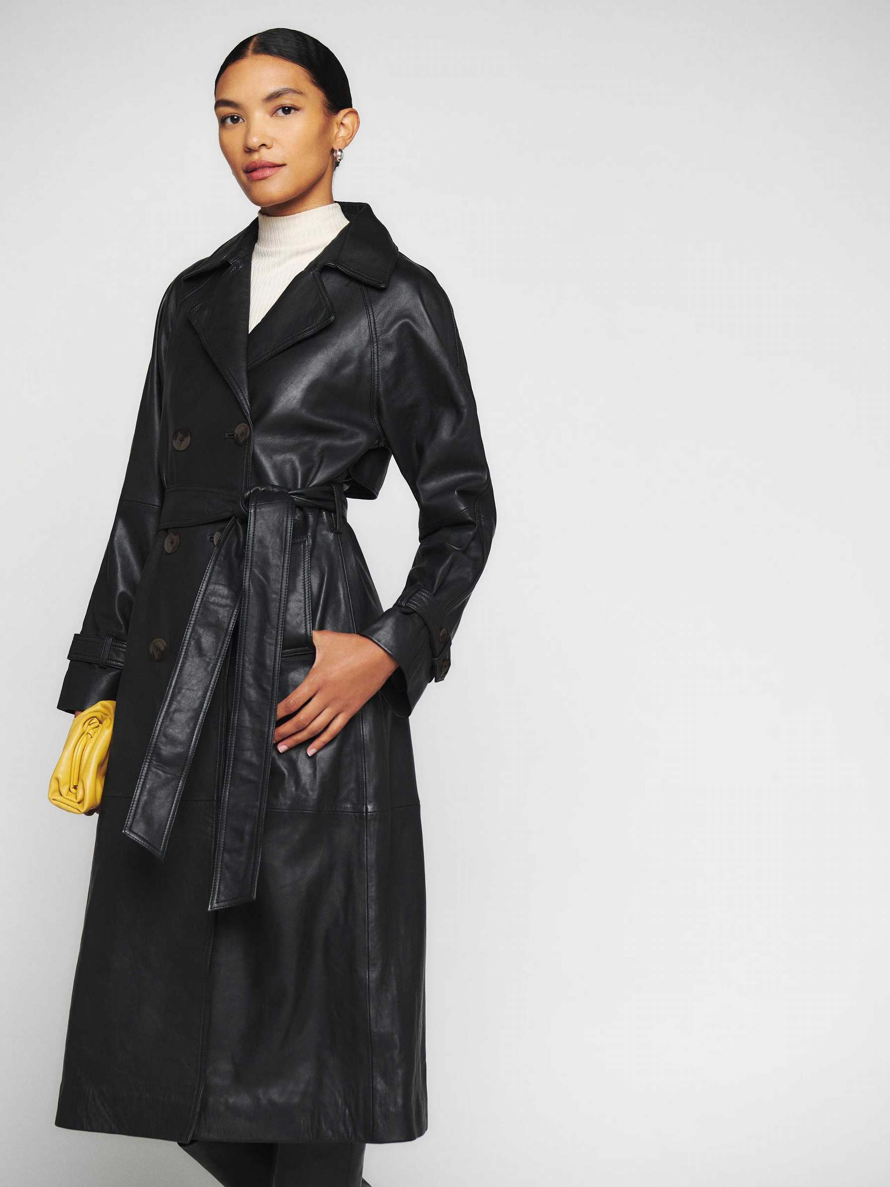 Women's Reformation Veda Ashland Leather Trench Coat Black | USA-7148532