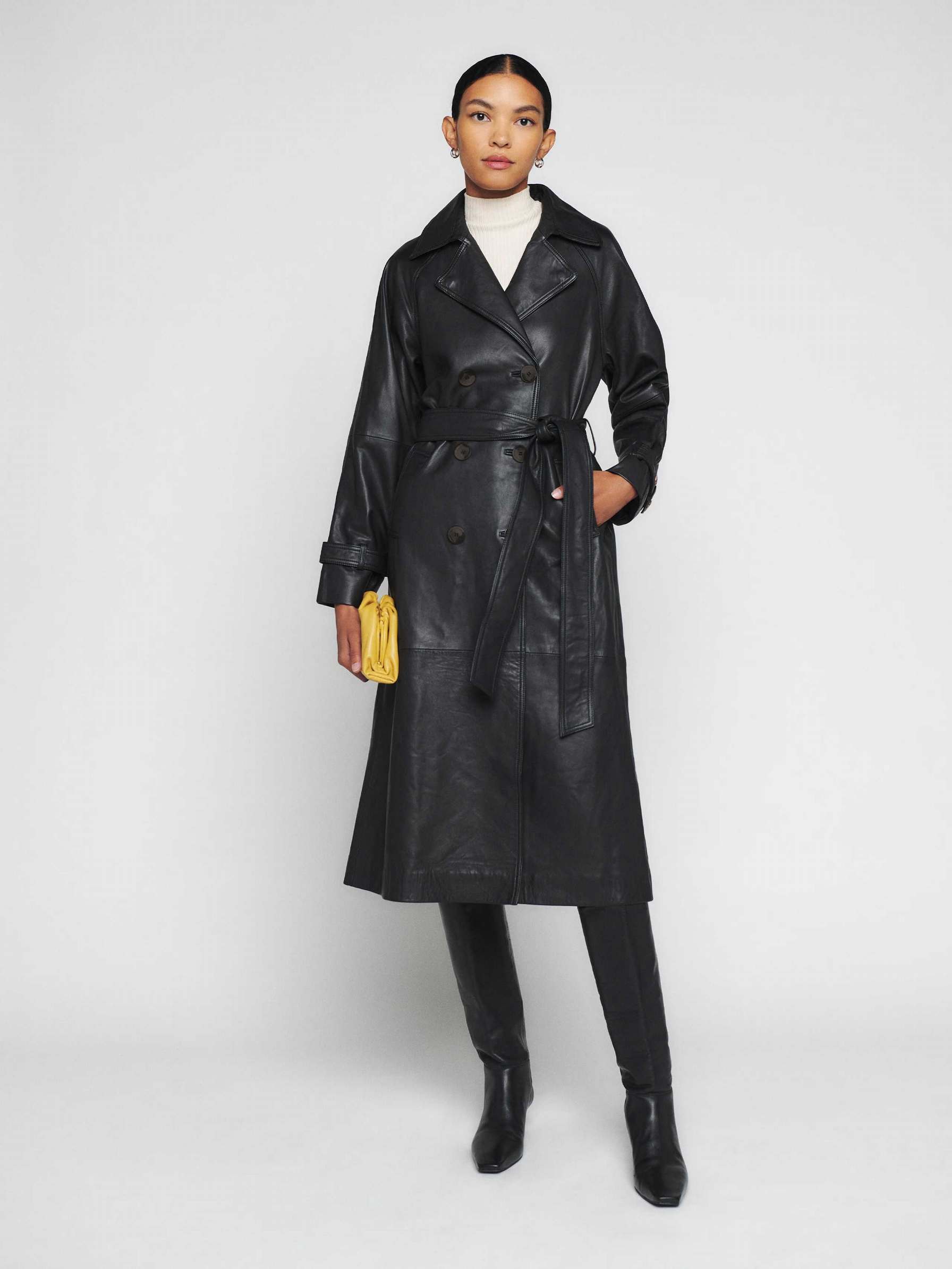 Women's Reformation Veda Ashland Leather Trench Coat Black | USA-7148532