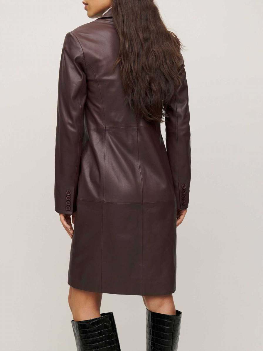 Women's Reformation Veda Crosby 90s Longline Leather Blazers Chocolate Brown | USA-584201