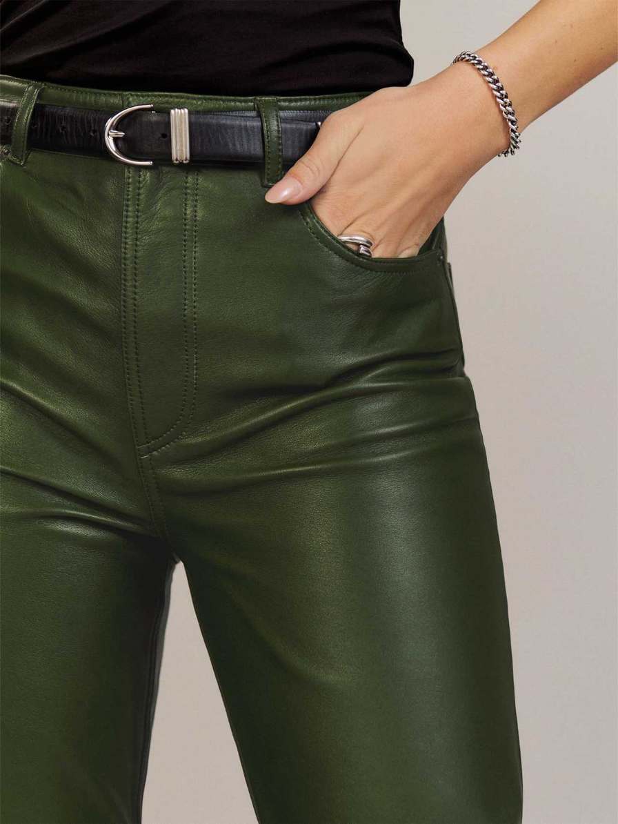 Women's Reformation Veda Cynthia Leather Pants Olive | USA-071368