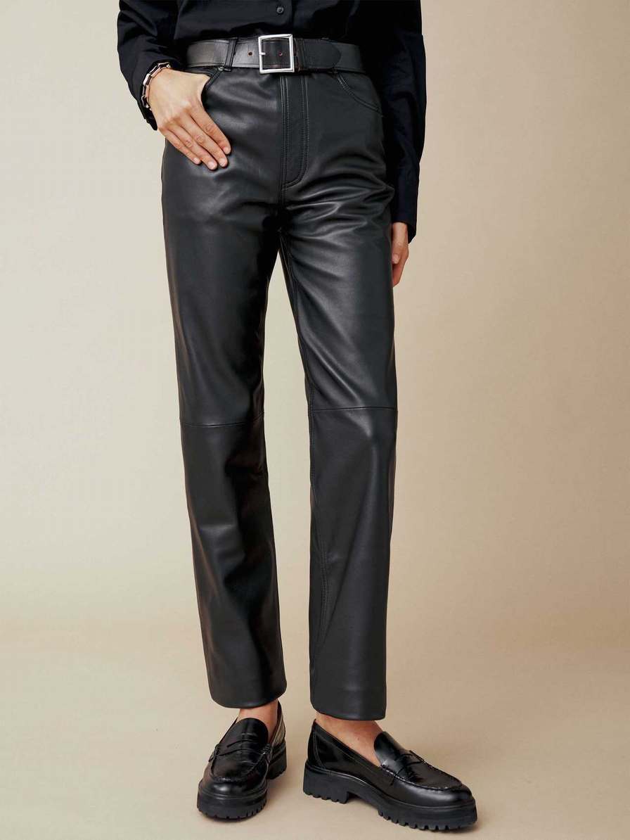 Women's Reformation Veda Cynthia Leather Pants Black | USA-145286