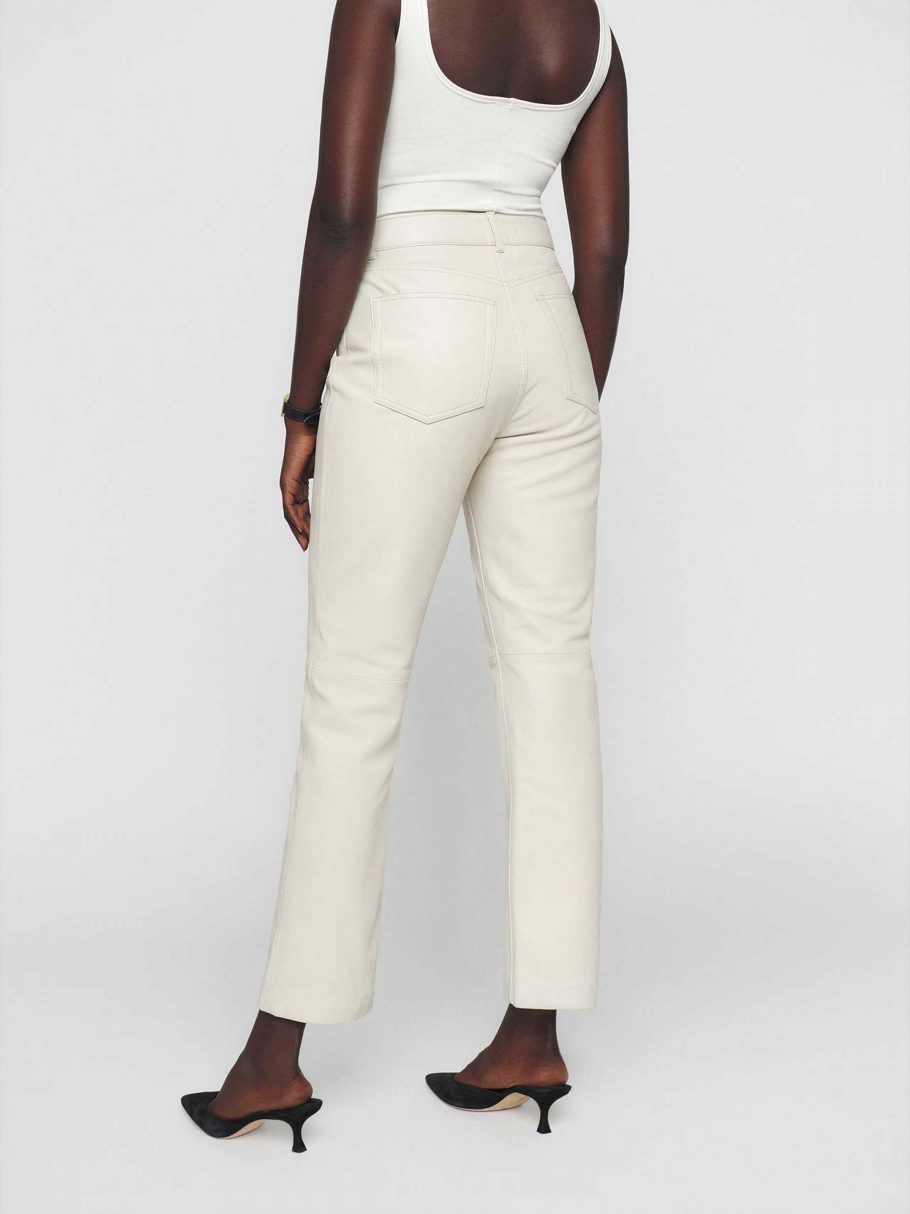 Women's Reformation Veda Cynthia Leather Pants Cream | USA-827460