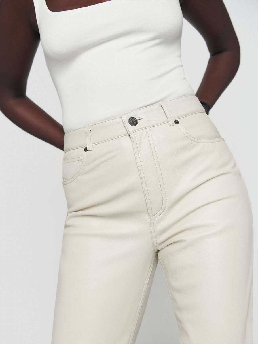 Women's Reformation Veda Cynthia Leather Pants Cream | USA-827460