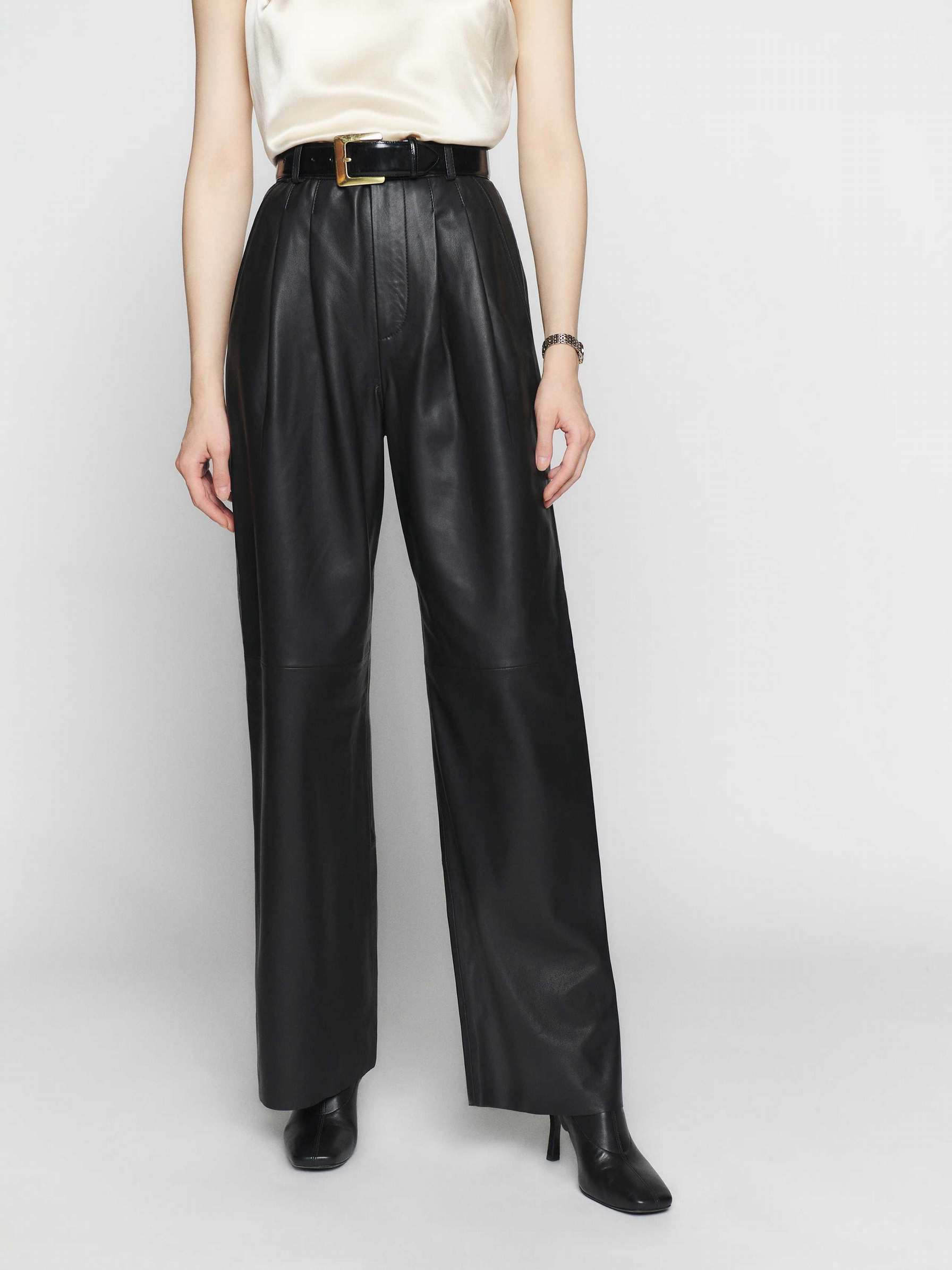 Women's Reformation Veda Elliott Leather Pants Black | USA-073561