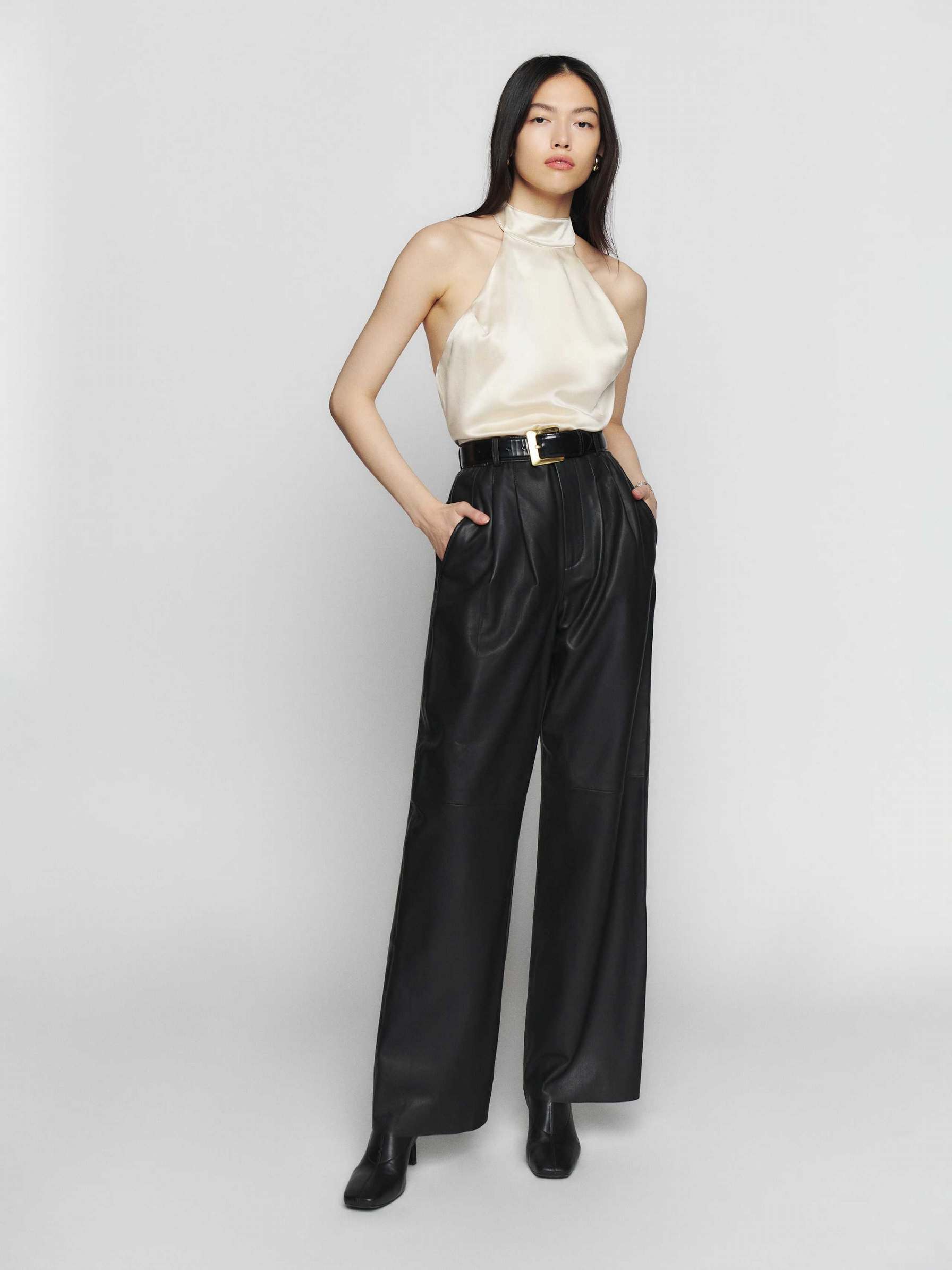 Women's Reformation Veda Elliott Leather Pants Black | USA-073561