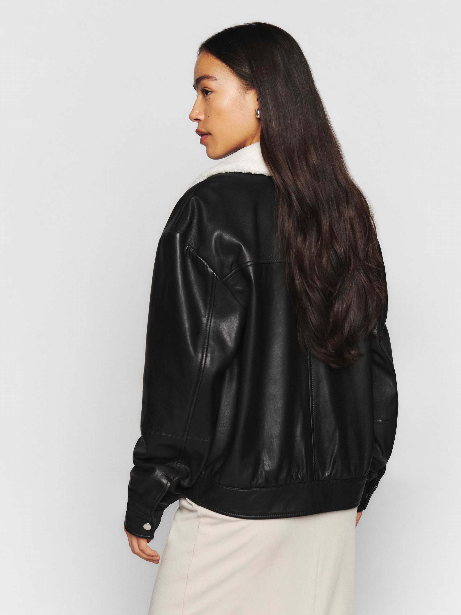 Women's Reformation Veda Hall Leather Bomber Jackets Black | USA-375460