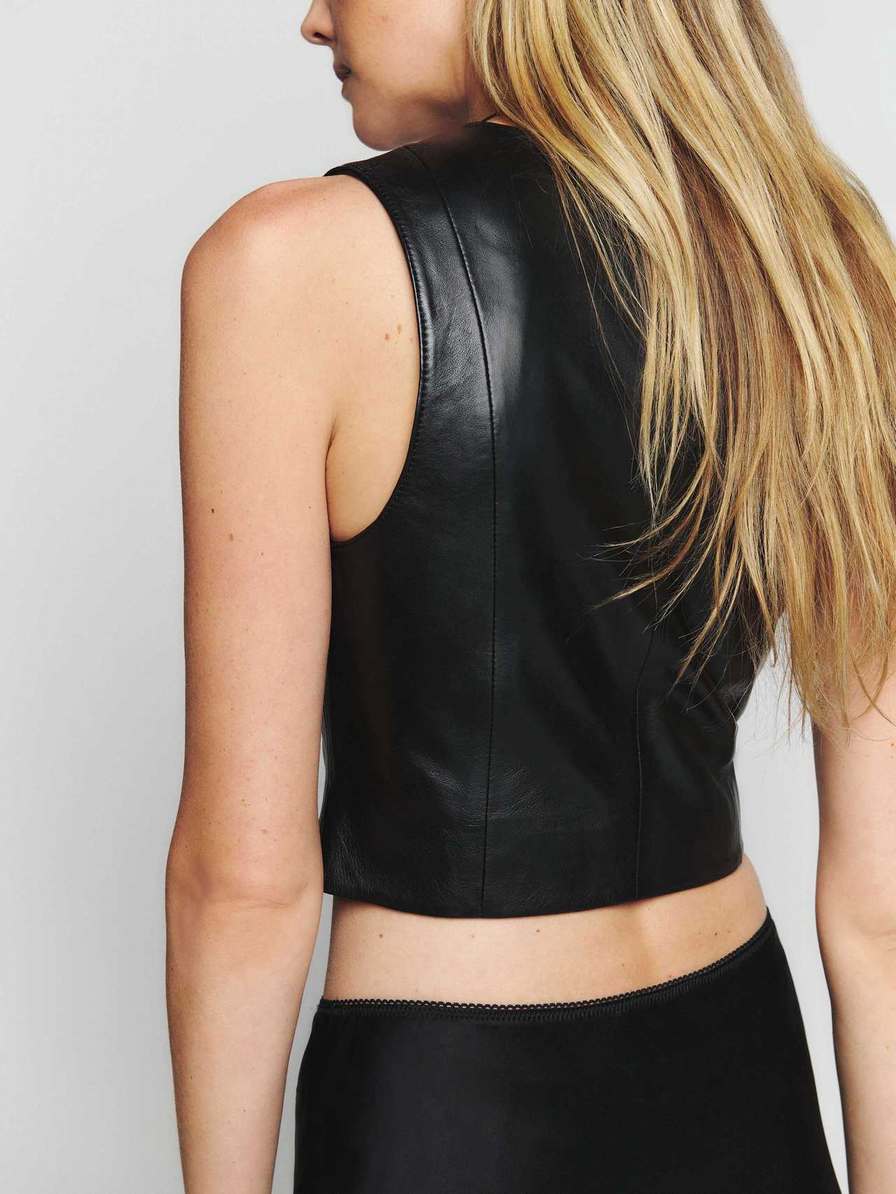 Women's Reformation Veda Lisa Leather Vest Black | USA-6458371