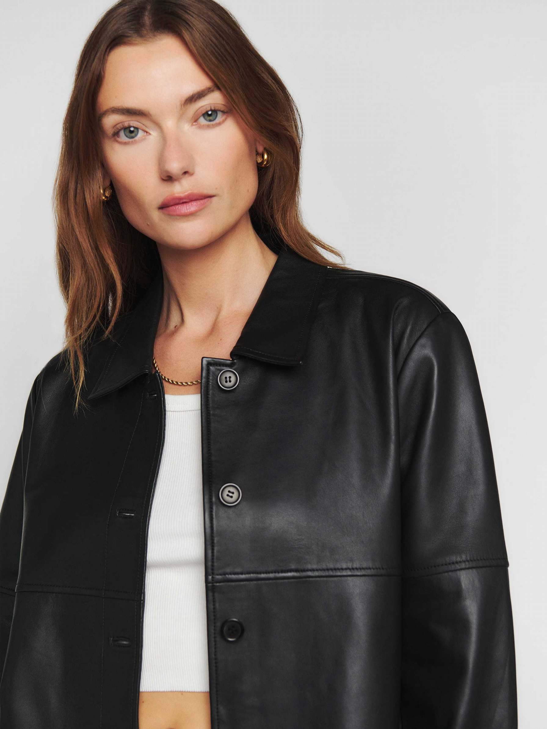 Women's Reformation Veda Mercer Leather Jackets Black | USA-061475