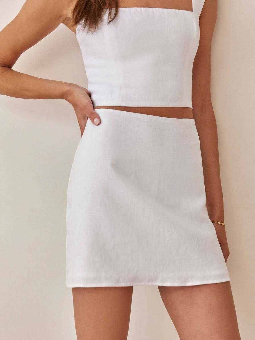 Women's Reformation Veranda Linen Skirts White | USA-8764510