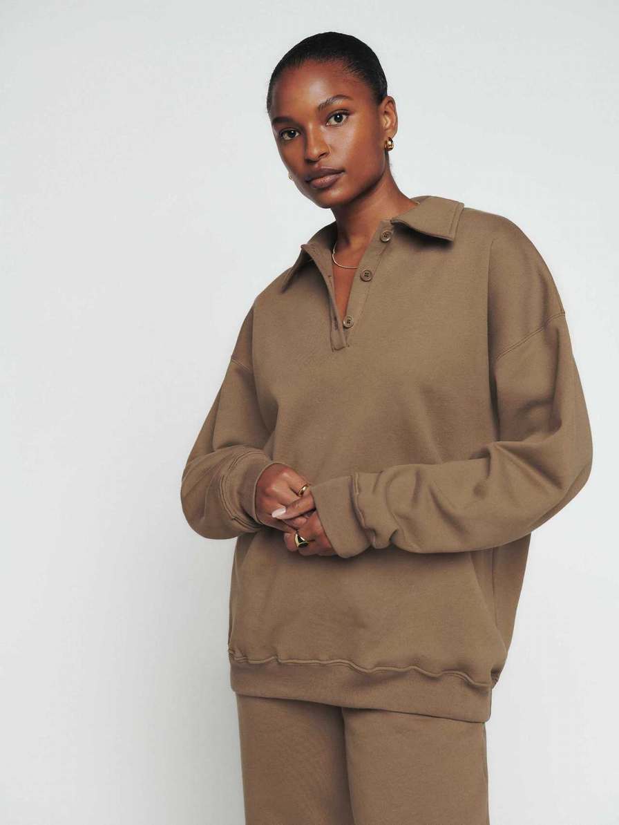 Women's Reformation Vintage Oversized Sweatshirt Light Brown | USA-871406