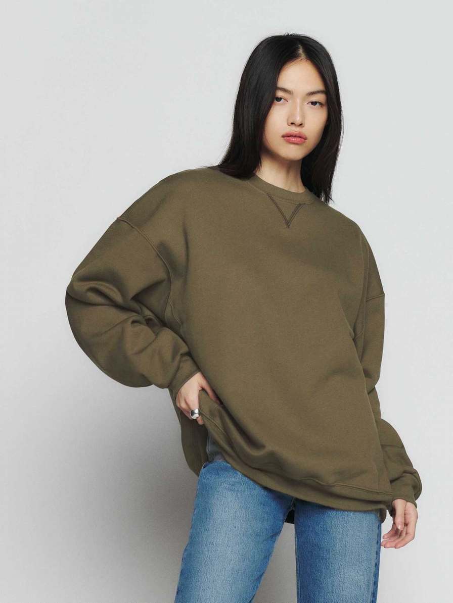 Women\'s Reformation Vintage Sweatshirt Dark Olive | USA-2567318