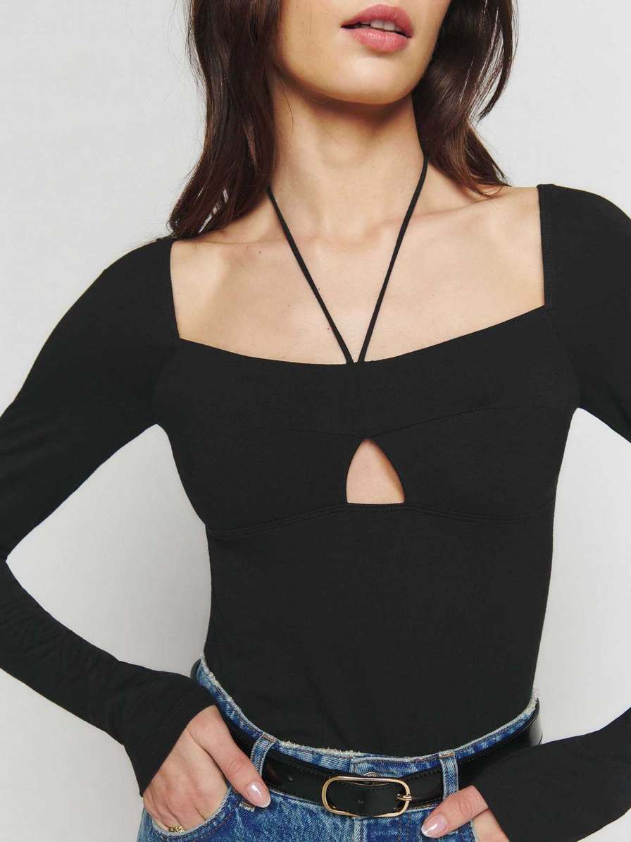 Women's Reformation Viviana Knit Tops Black | USA-812534