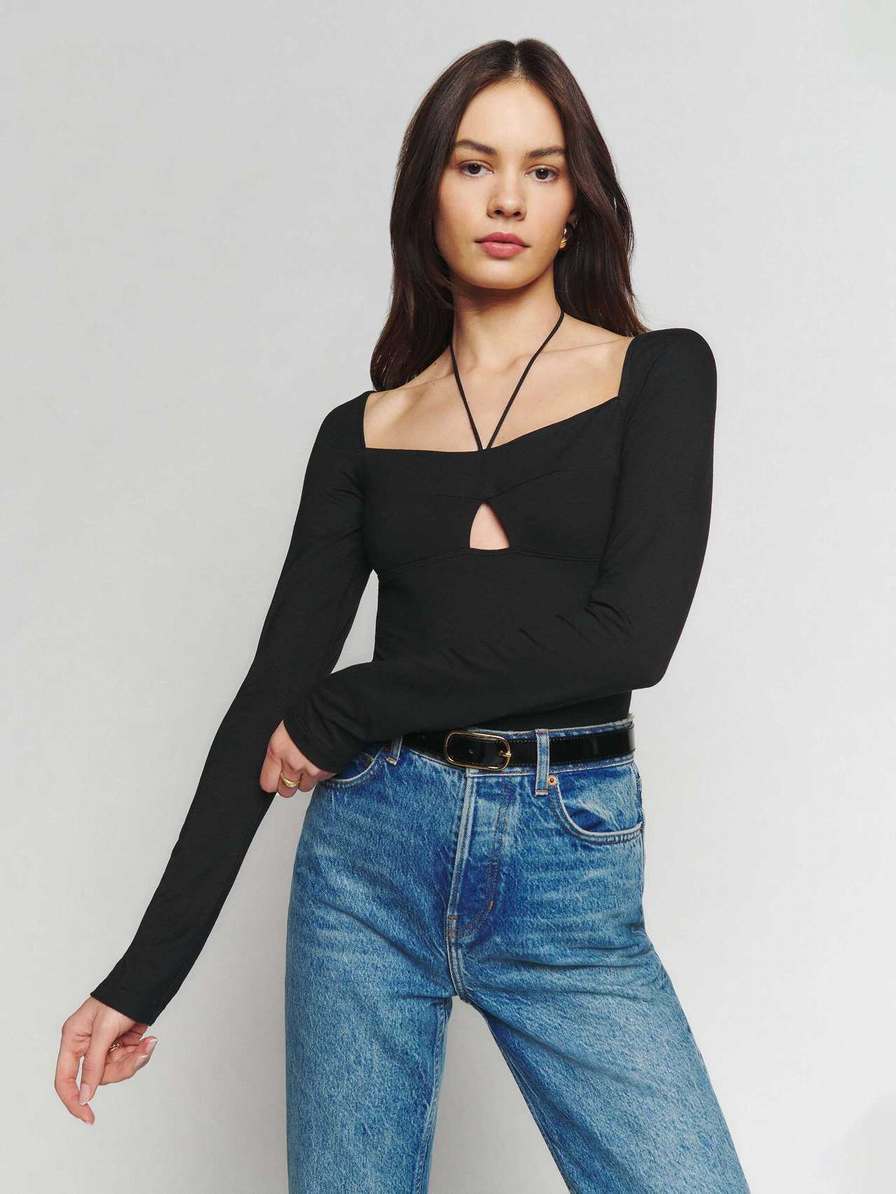 Women's Reformation Viviana Knit Tops Black | USA-812534