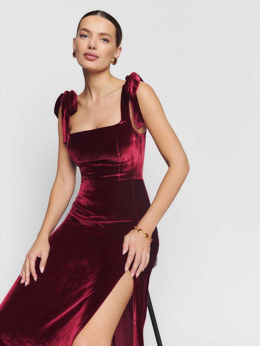 Women's Reformation Westerly Velvet Dress Burgundy | USA-375260