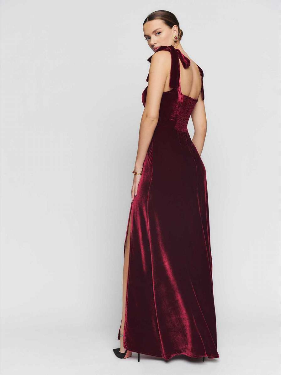 Women's Reformation Westerly Velvet Dress Burgundy | USA-375260