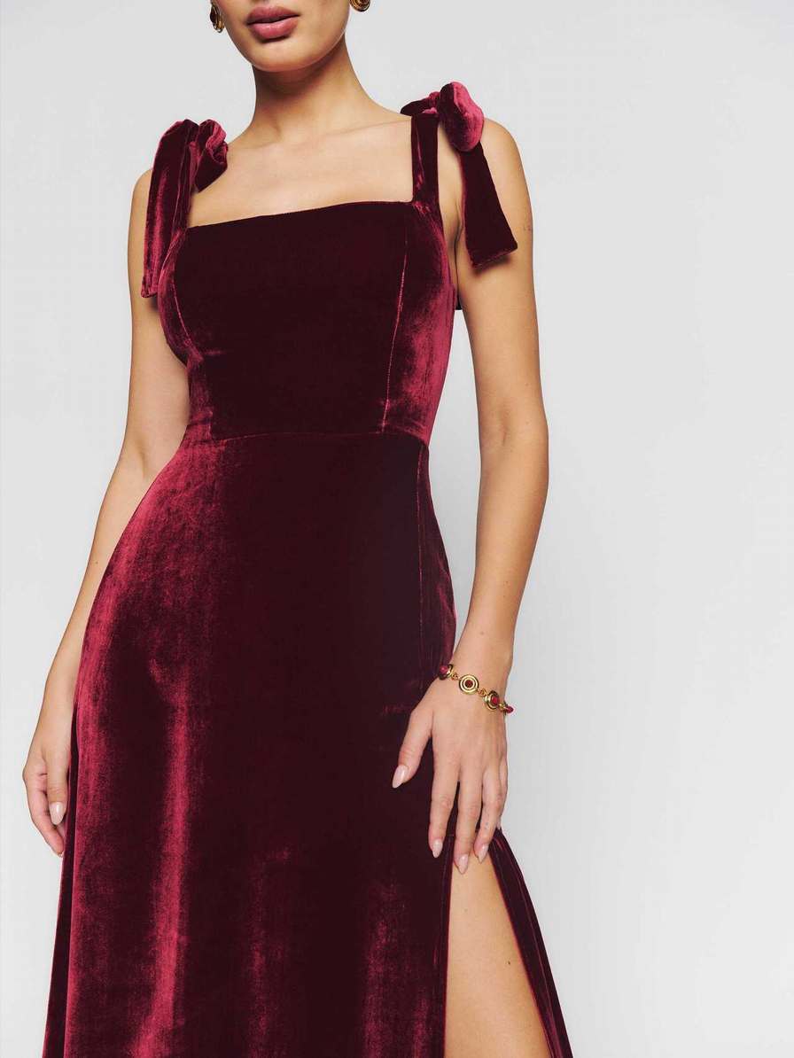 Women's Reformation Westerly Velvet Dress Burgundy | USA-375260