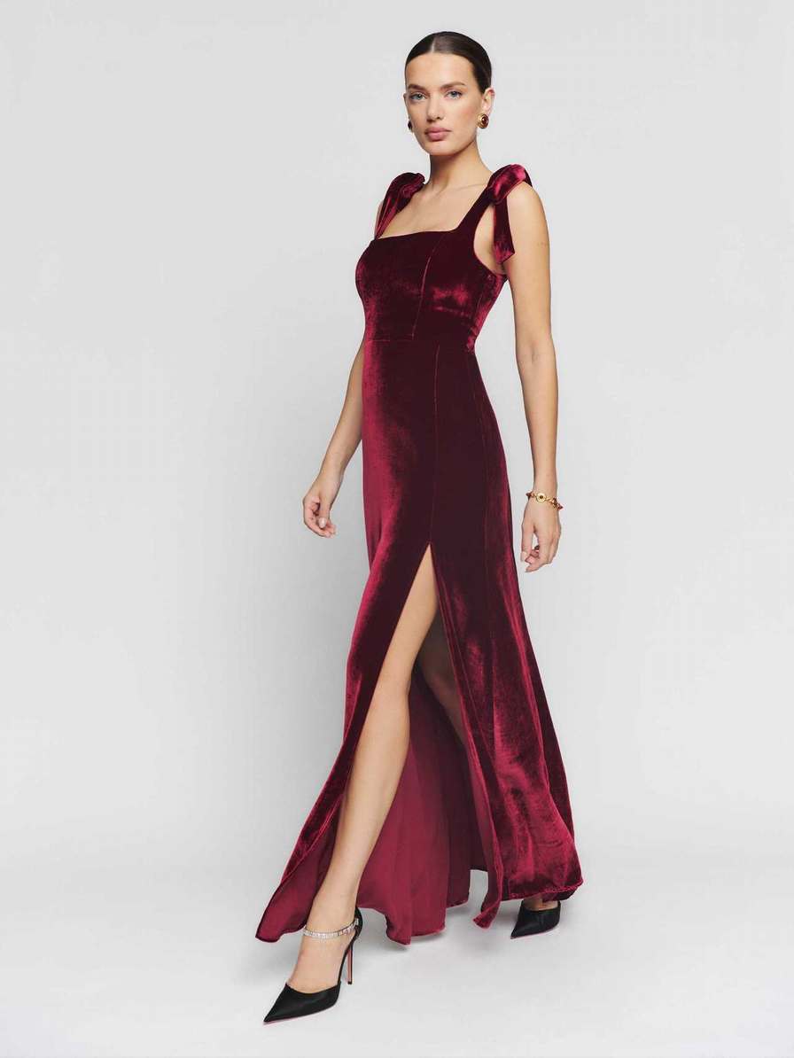 Women's Reformation Westerly Velvet Dress Burgundy | USA-375260