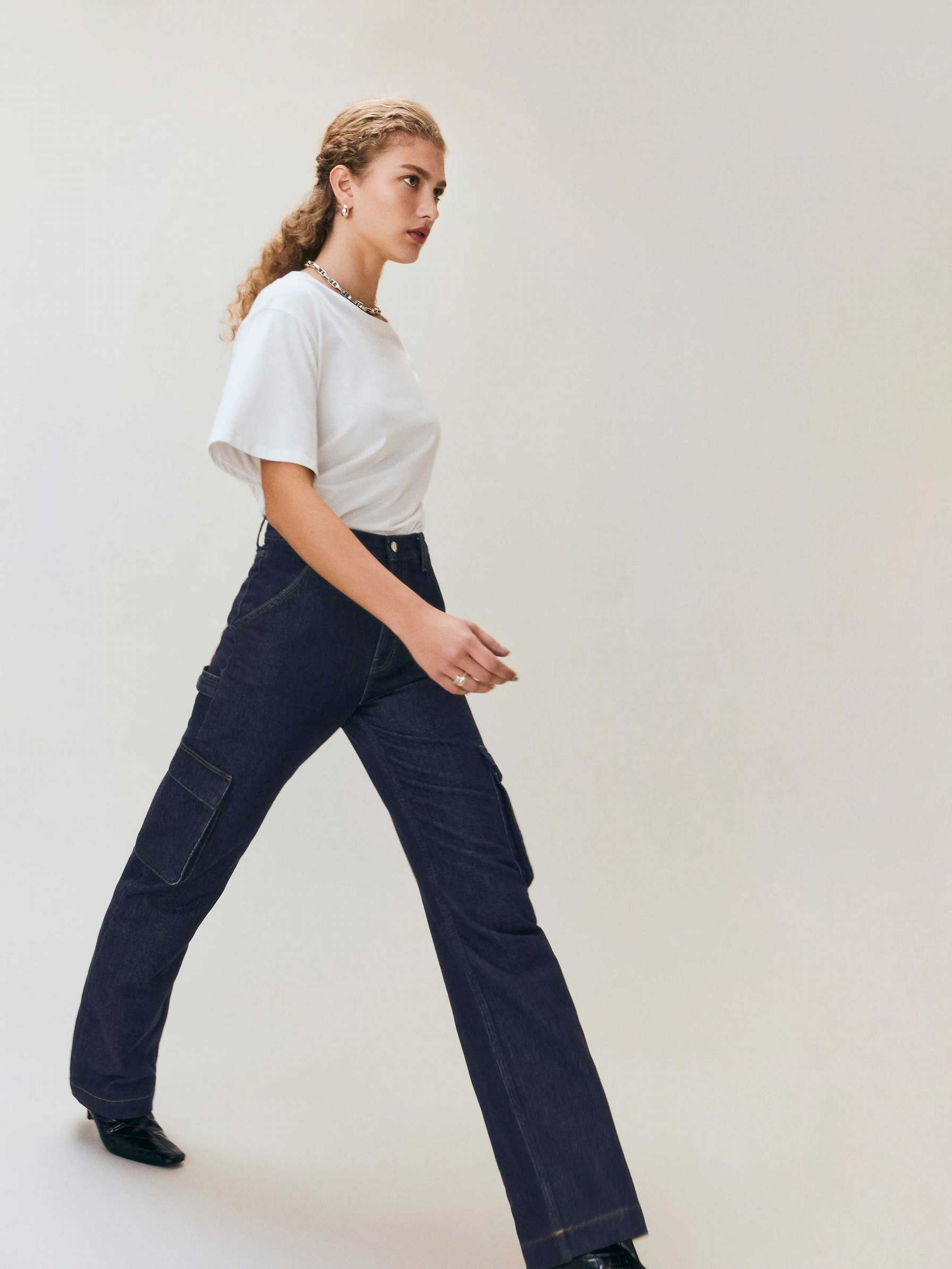 Women's Reformation Wilder Cargo High Rise Wide Leg Jeans Navy | USA-481527