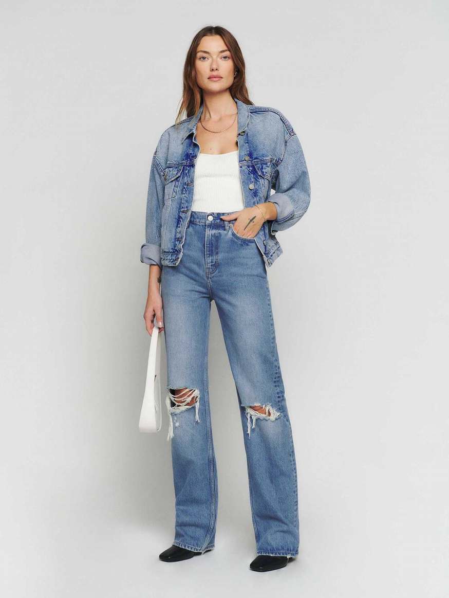 Women's Reformation Wilder High Rise Wide Leg Jeans Azure | USA-073842