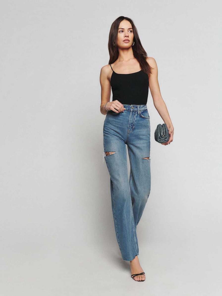 Women's Reformation Wilder High Rise Wide Leg Jeans Blue | USA-235786