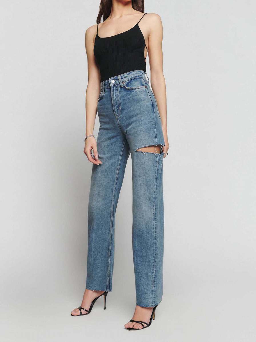 Women's Reformation Wilder High Rise Wide Leg Jeans Blue | USA-235786