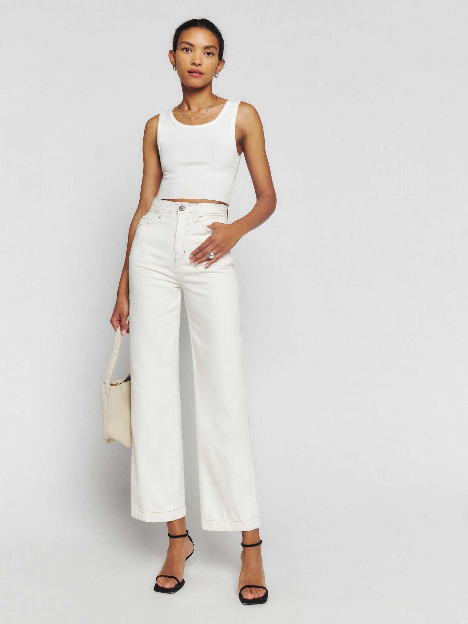 Women's Reformation Wilder High Rise Wide Leg Cropped Jeans White | USA-457628