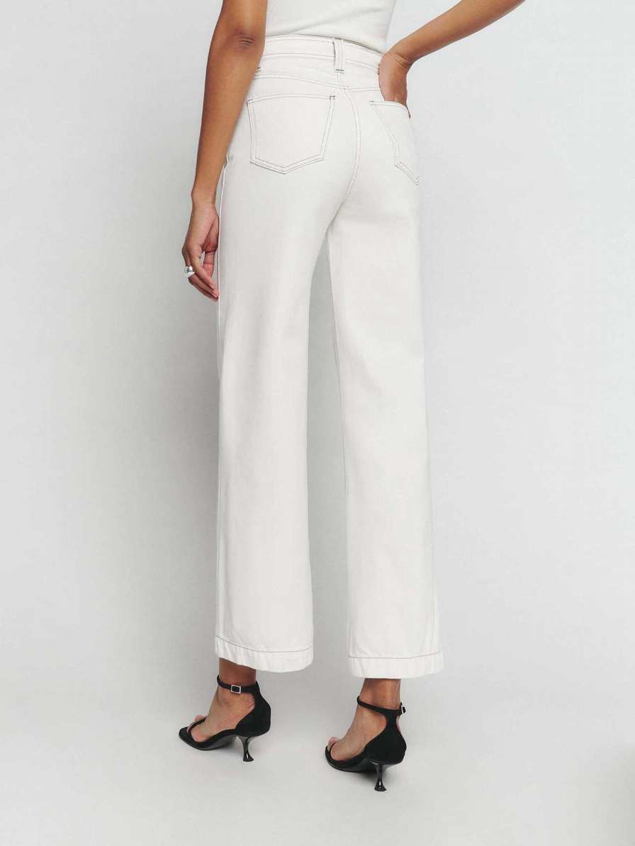 Women's Reformation Wilder High Rise Wide Leg Cropped Jeans White | USA-457628