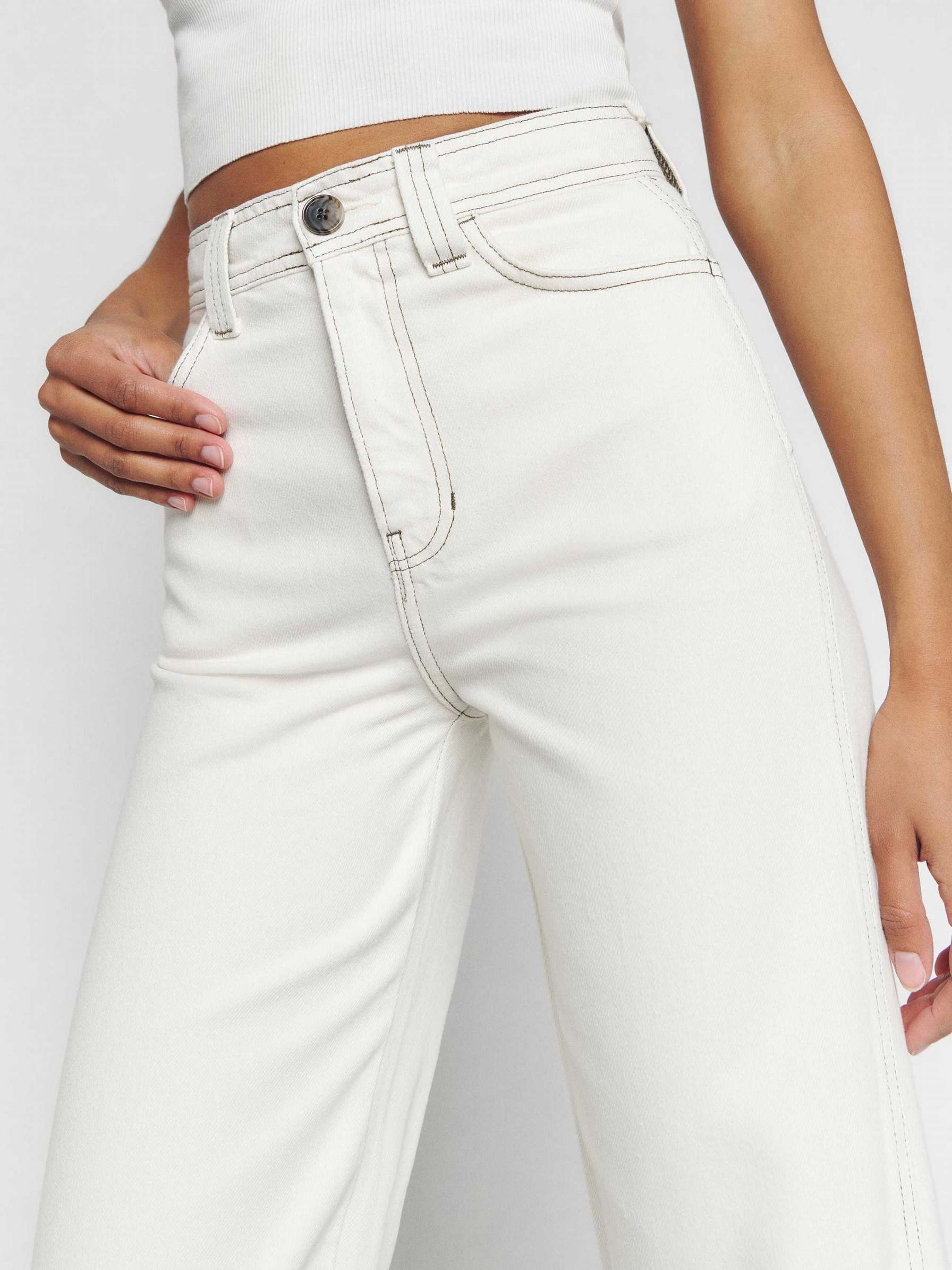 Women's Reformation Wilder High Rise Wide Leg Cropped Jeans White | USA-457628