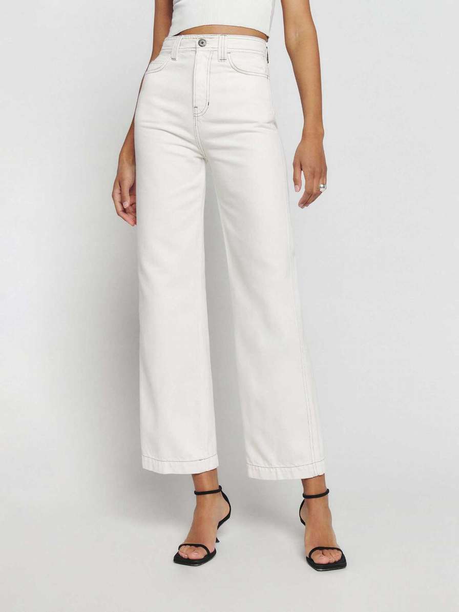 Women\'s Reformation Wilder High Rise Wide Leg Cropped Jeans White | USA-457628