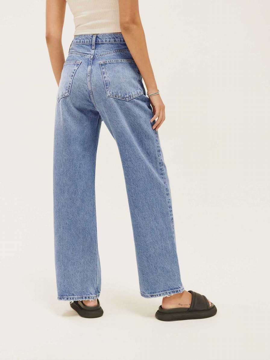 Women's Reformation Wilder High Rise Wide Leg Cropped Jeans Azure | USA-471026