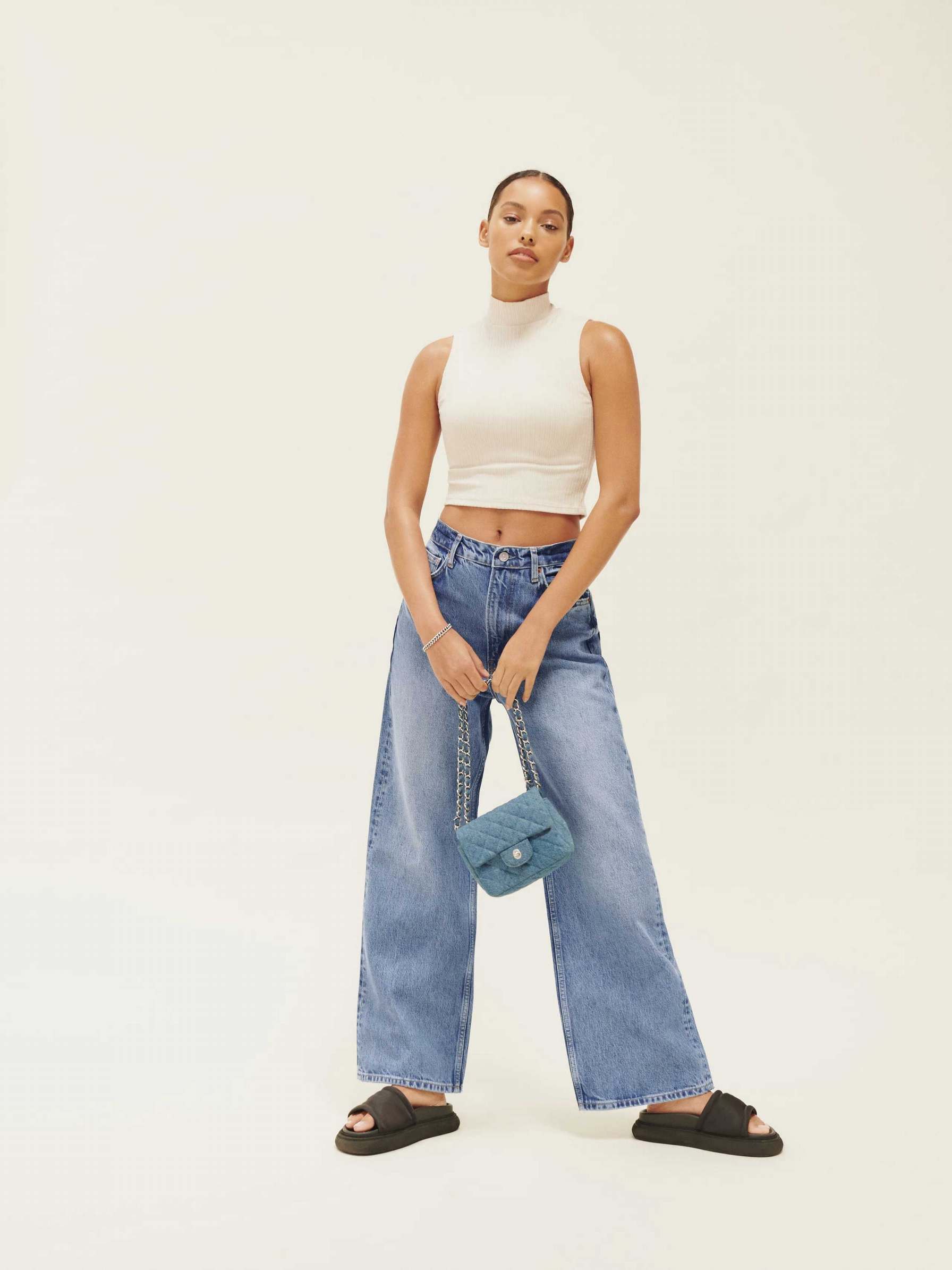 Women's Reformation Wilder High Rise Wide Leg Cropped Jeans Azure | USA-471026