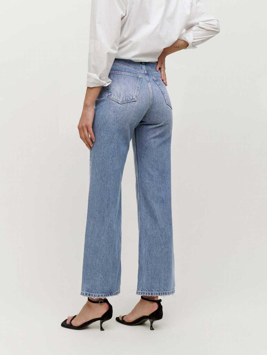 Women's Reformation Wilder High Rise Wide Leg Cropped Jeans Azure | USA-471026