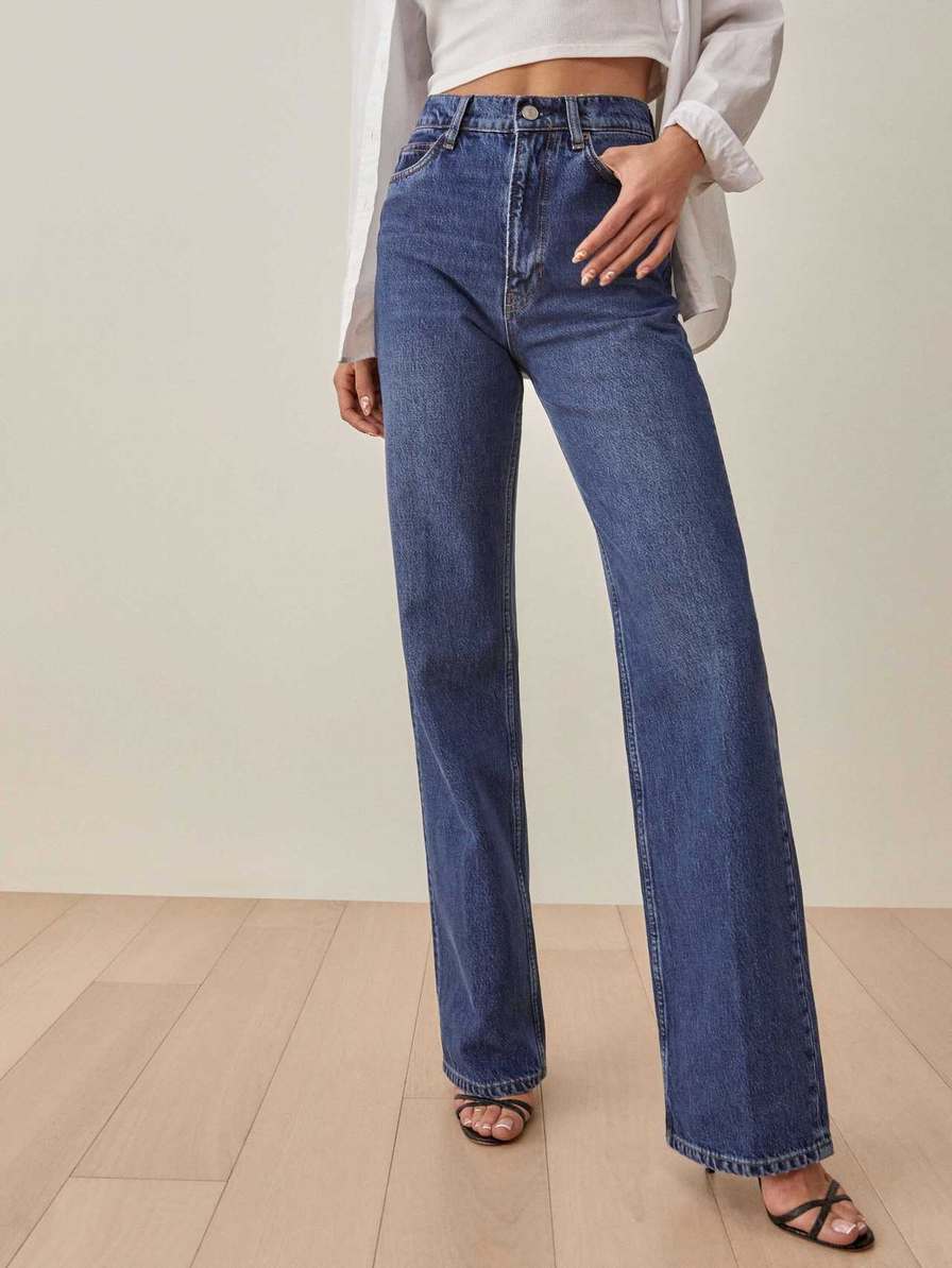 Women's Reformation Wilder High Rise Wide Leg Jeans Blue | USA-486571