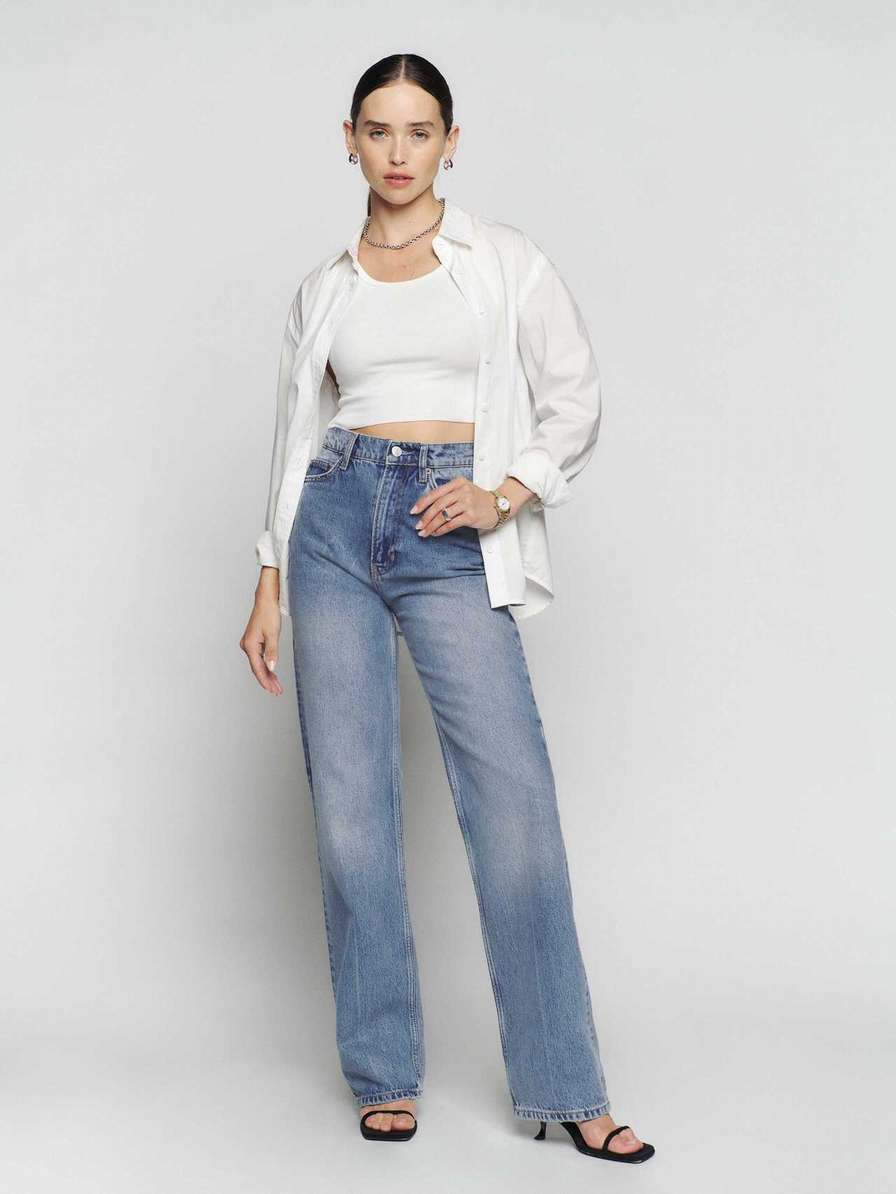 Women's Reformation Wilder High Rise Wide Leg Jeans Blue | USA-763408