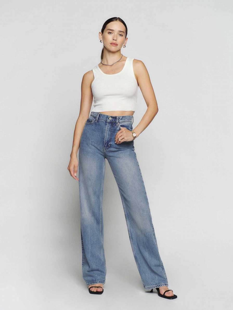 Women's Reformation Wilder High Rise Wide Leg Jeans Blue | USA-763408