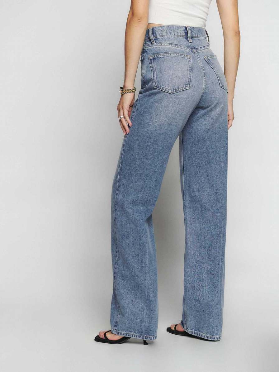 Women's Reformation Wilder High Rise Wide Leg Jeans Blue | USA-763408