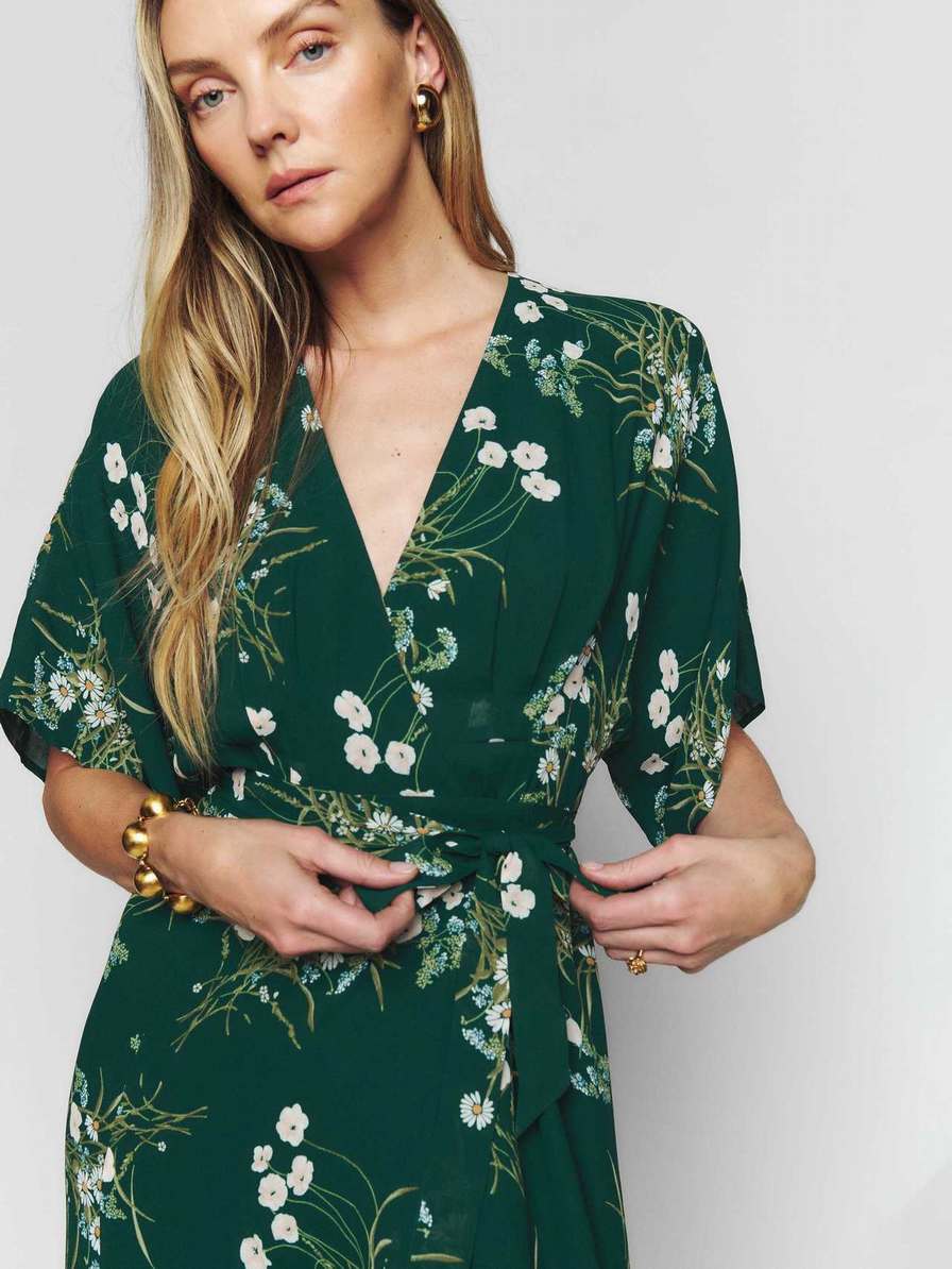 Women's Reformation Winslow Dress Dark Green | USA-438726