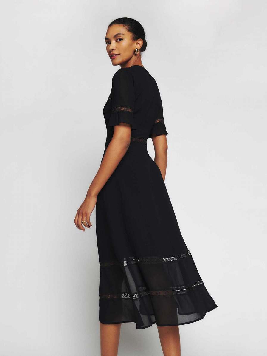 Women's Reformation Woodson Dress Black | USA-3408671