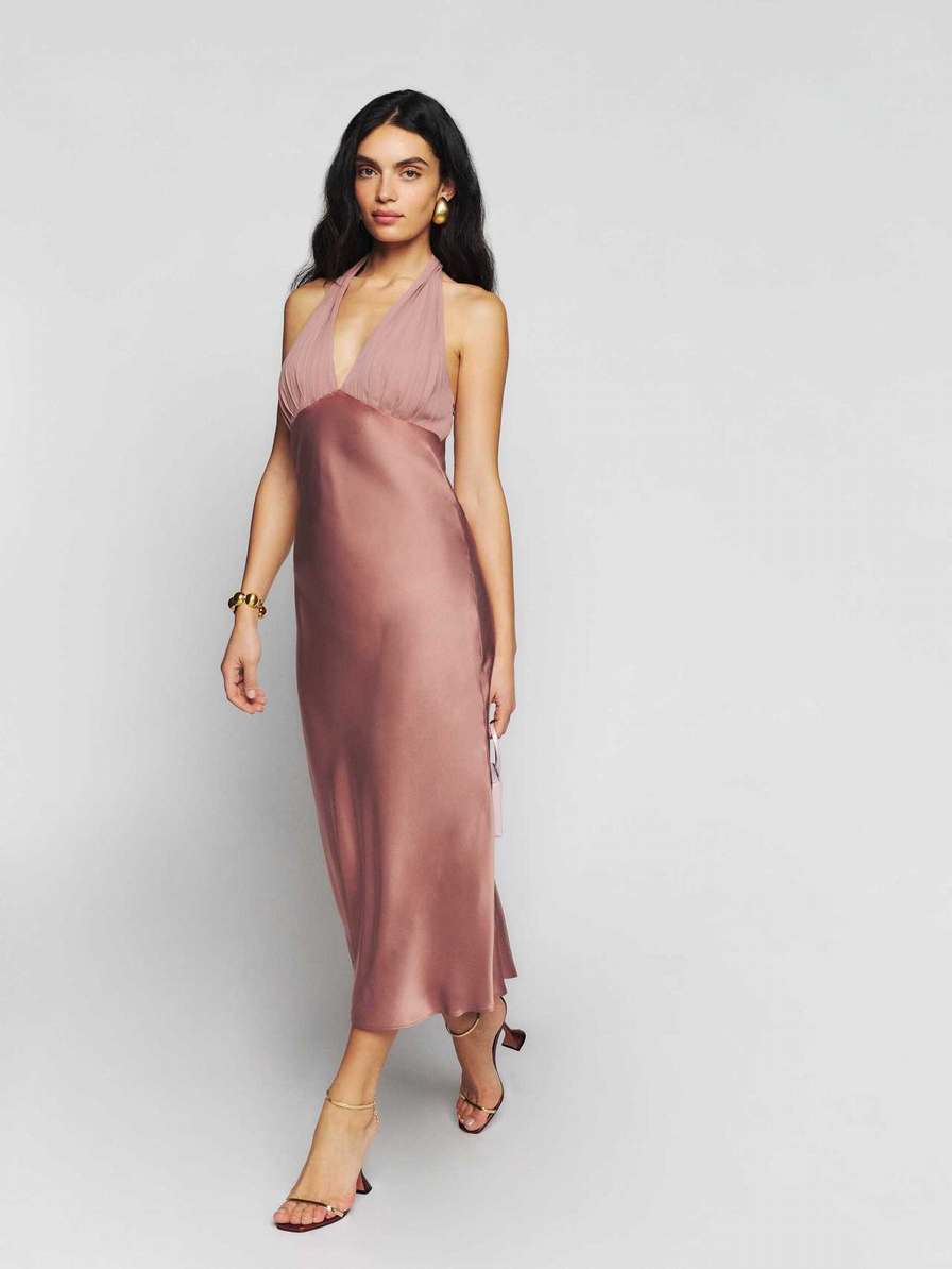 Women\'s Reformation Wyn Silk Dress Rose Gold | USA-105623