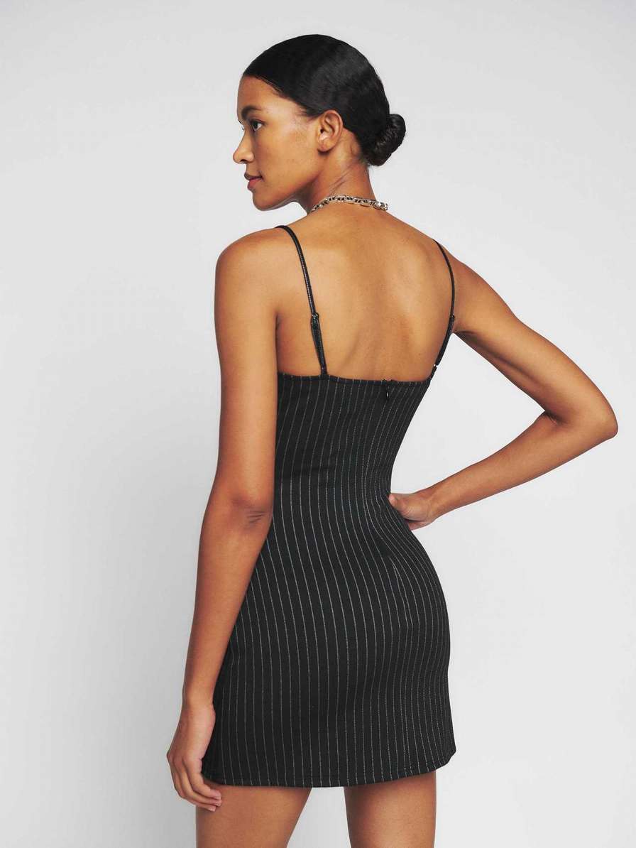 Women's Reformation Zowie Dress Black Stripes | USA-0468752