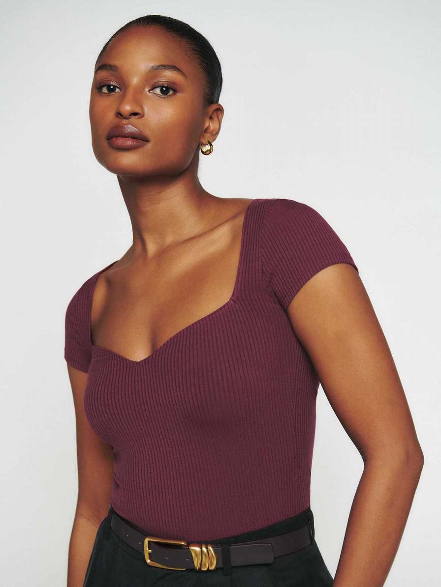 Women's Reformation Zya Knit Tops Purple | USA-5203746