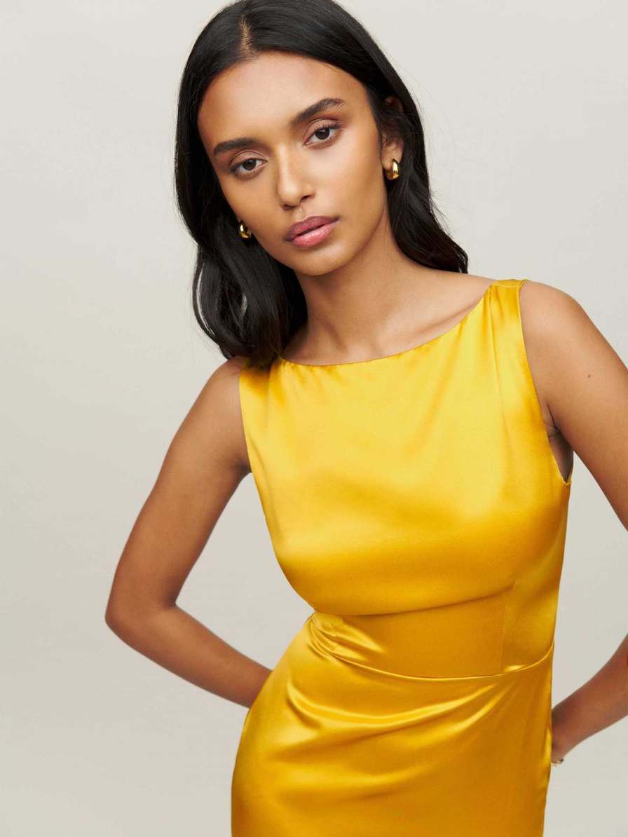 Women's Reformation Zya Silk Dress Yellow | USA-547182