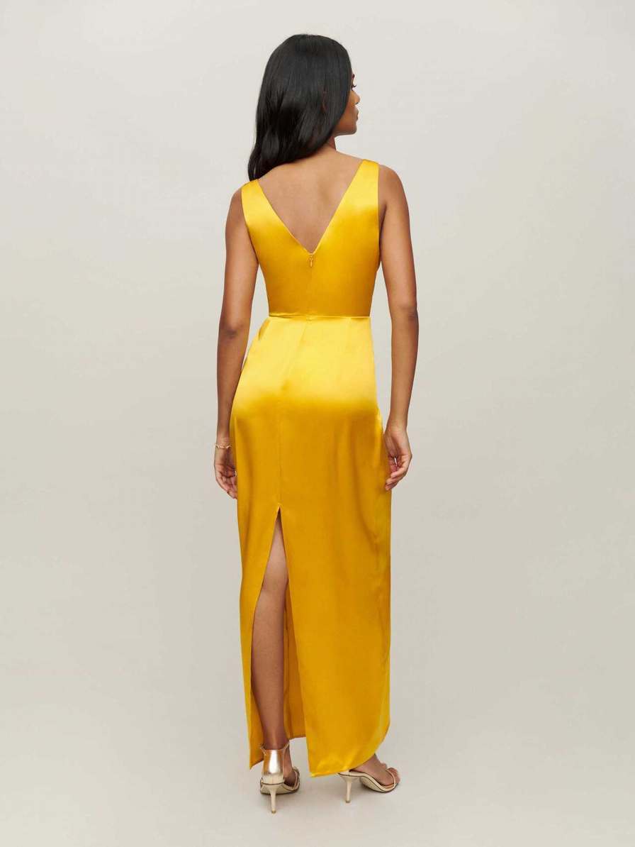 Women's Reformation Zya Silk Dress Yellow | USA-547182