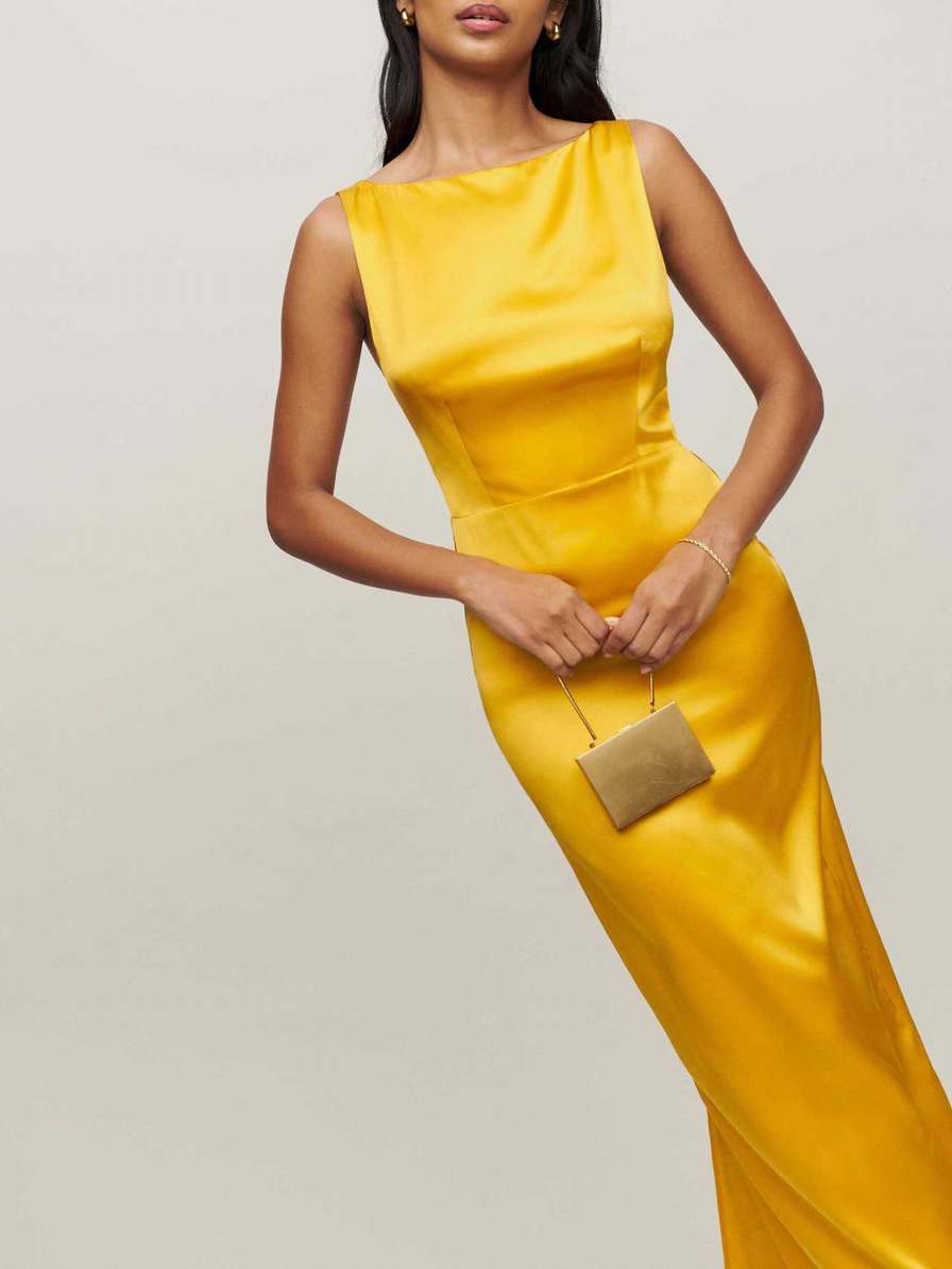 Women's Reformation Zya Silk Dress Yellow | USA-547182