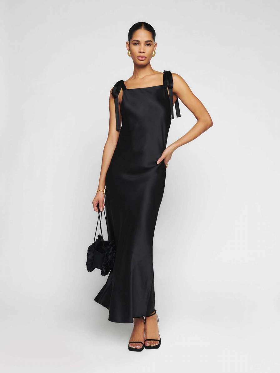 Women's Reformation Aden Silk Dress Black | USA-352608