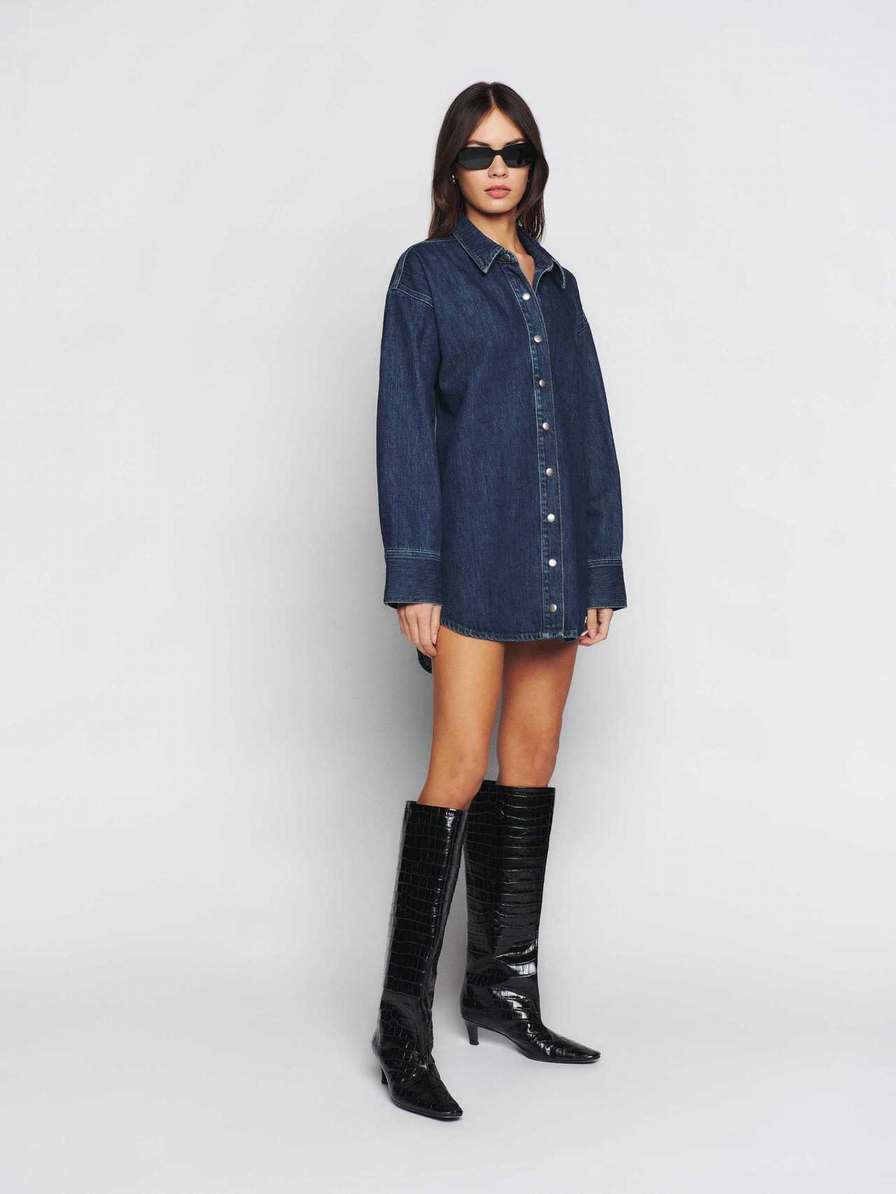 Women's Reformation Angelo Oversized Dress Navy | USA-2837465