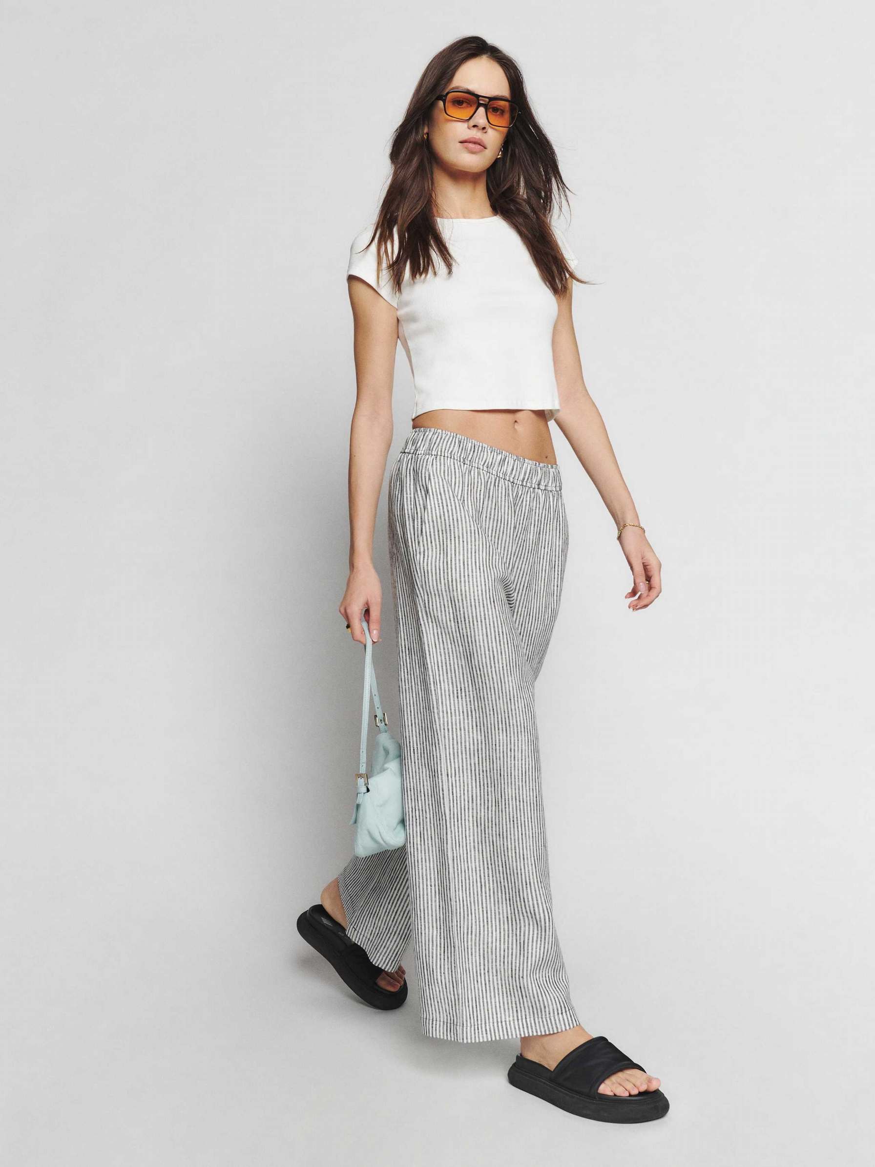 Women's Reformation Ava Linen Pants Stripes | USA-635401