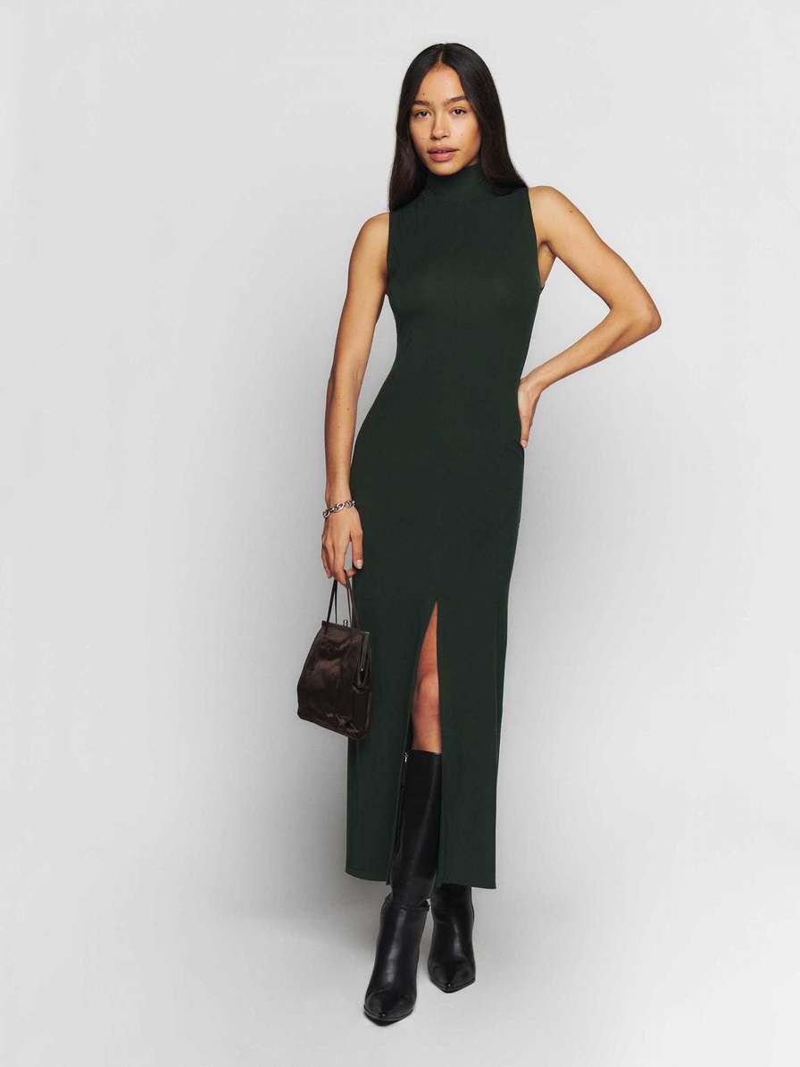 Women's Reformation Axton Knit Dress Black Green | USA-780634